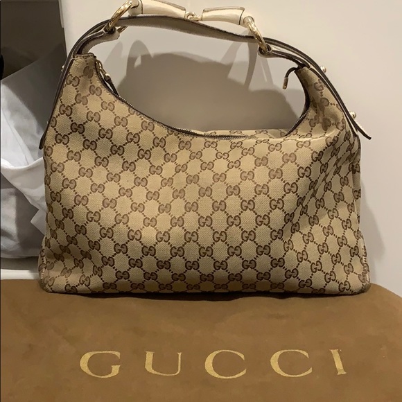 Gucci Handbags - Gucci Classic Canvas Beige Horse Bit Hobo.